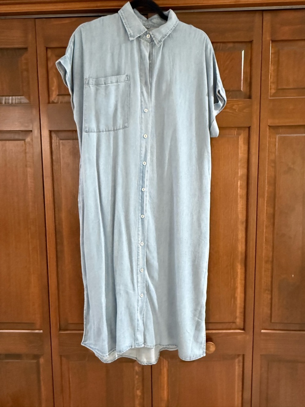 Light Blue Button-Front Shirt Dress - Casual Everyday Style